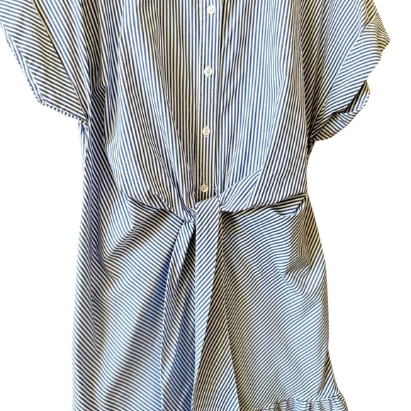 FINLEY STRIPED TIE WAIST COTTON BLEND MIDI SHIRTDRESS COASTAL NAUTICAL A LINE LG - Picture 5 of 12
